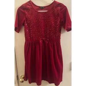 George Girls Red Velvet Dress Sequin Top Bow Holiday Party Christmas Size 10-12
